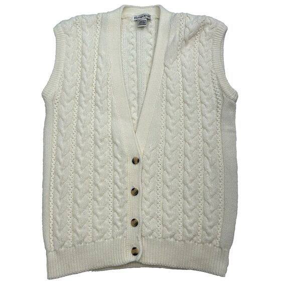 Carriage Court Women's M (12-14) Ivory Acrylic Button Up Sweater Vest Cable Knit - Picture 1 of 12